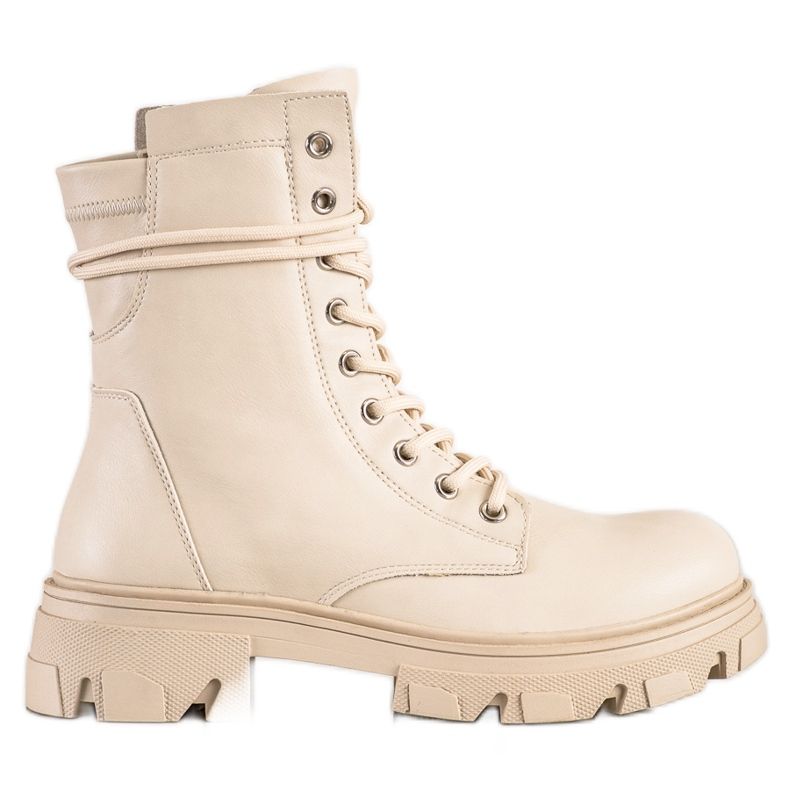 Bestelle Schnür-Worker mit Öko-Leder beige