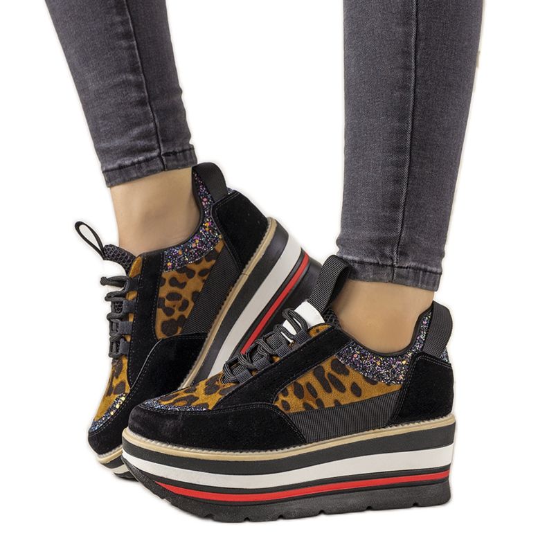 Schwarze Sneakers mit hohen Debbi-Sohlen braun