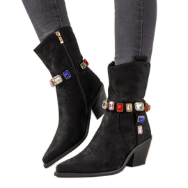 Schwarze Cowboystiefel mit bunten Mabella-Steinen