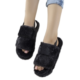 Schwarze Damenpantoffeln mit Gummizug und Rosales-Pelzbesatz