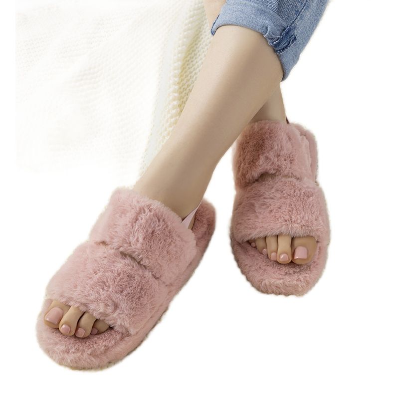 Rosa Damenpantoffeln mit Gummizug und Rosales-Fell