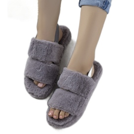 Graue Damenpantoffeln mit Gummizug und Rosales-Fell