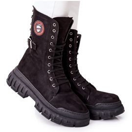 NAVY DOT Damenstiefel Trappers Workers Schwarz Monope