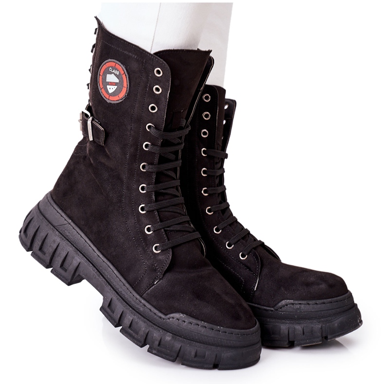 NAVY DOT Damenstiefel Trappers Workers Schwarz Monope