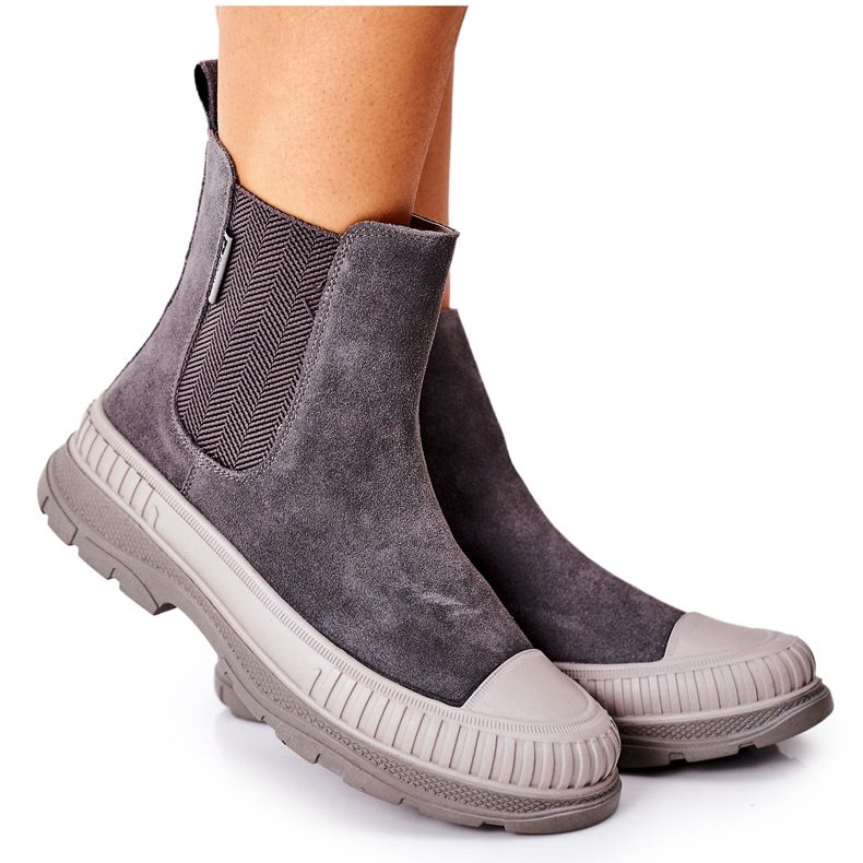 Damen Stiefeletten Chelsea Boots Leder Wildleder Big Star II274353 Grau