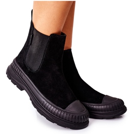 Damen Stiefeletten Chelsea Boots Leder Wildleder Big Star II274354 Schwarz