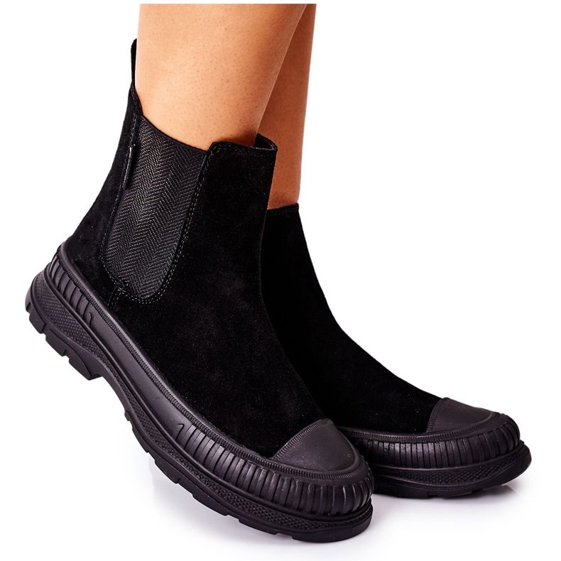 Damen Stiefeletten Chelsea Boots Leder Wildleder Big Star II274354 Schwarz