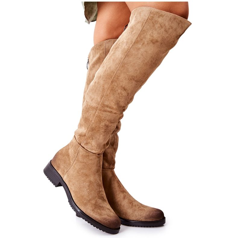 Vinceza Flache Stiefel für Damen Wildleder Beige Ardmore