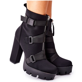 FB3 Samtstiefel für Damen mit Absatz Schwarz