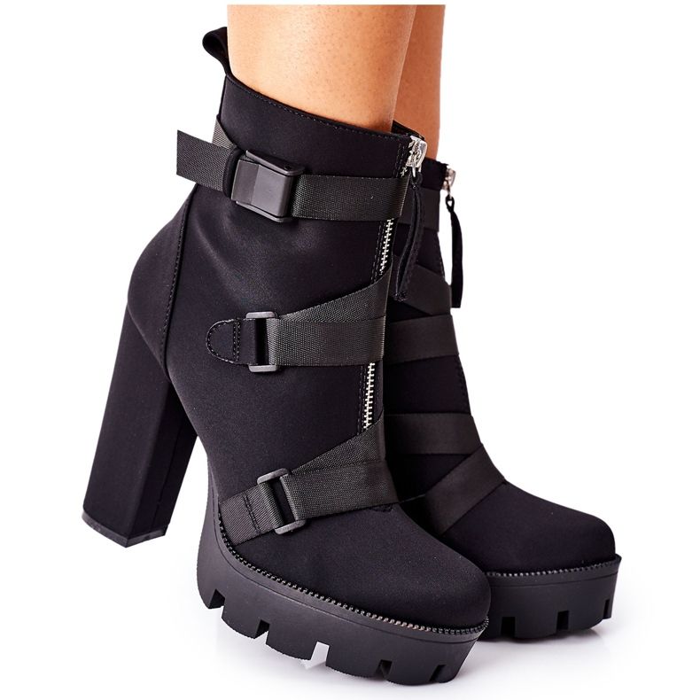 FB3 Samtstiefel für Damen mit Absatz Schwarz