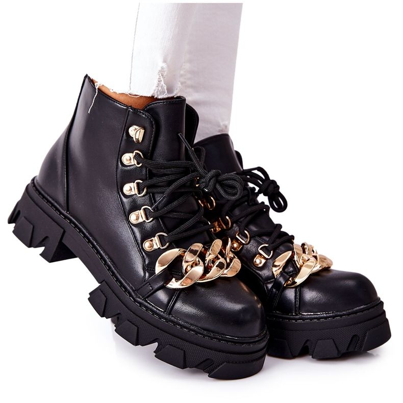 PS1 Warme Trapper-Stiefel für Damen mit Kette Schwarz Labri