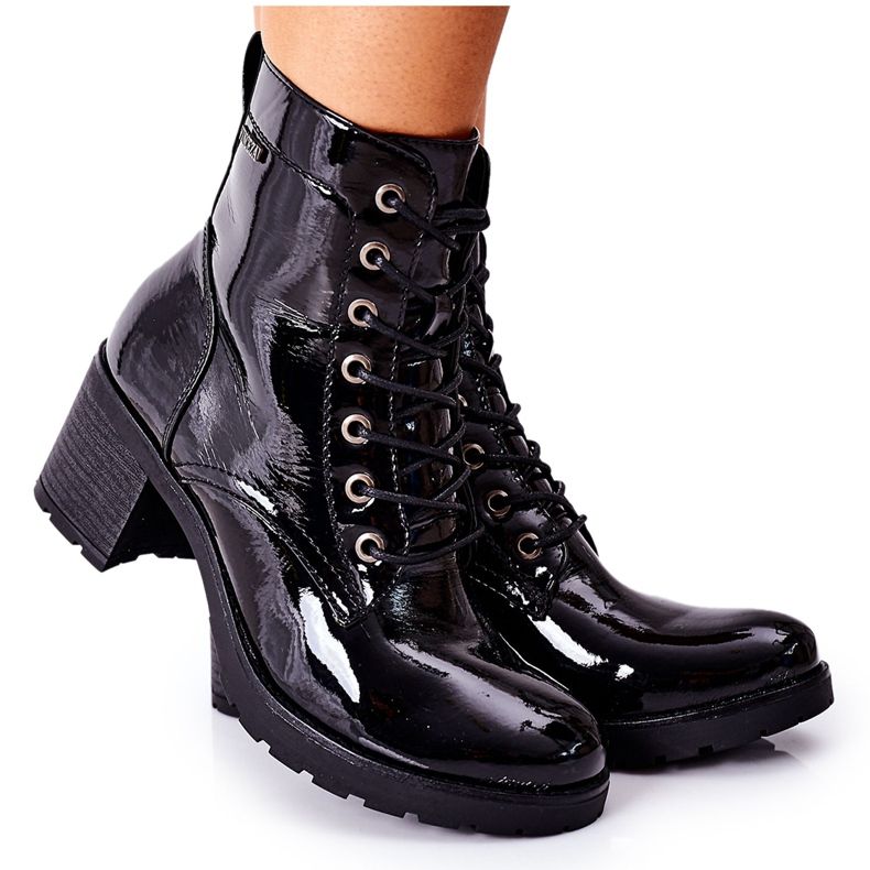 Vinceza Damenstiefel mit Absatz Warm Lackiert Schwarz Dunaff