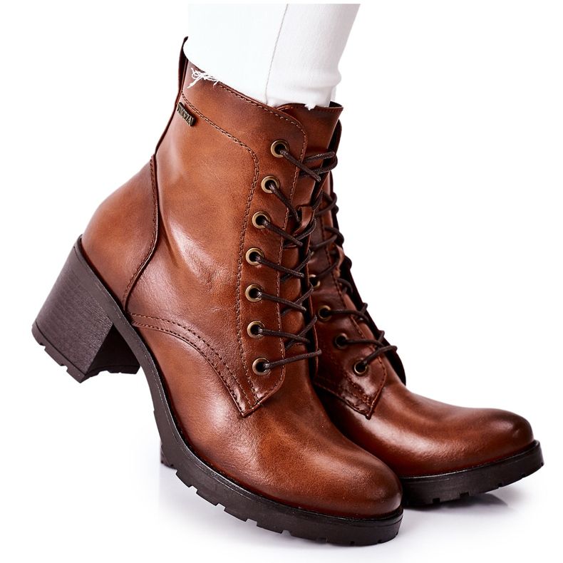 Vinceza Warme Stiefel für Damen mit Absatz Camel Dunaff braun