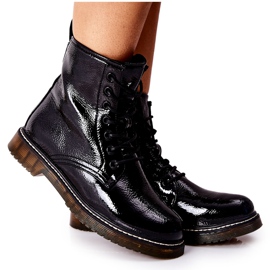 PE1 Lackierte Arbeiterstiefeletten auf schwarzem Schieberschaft