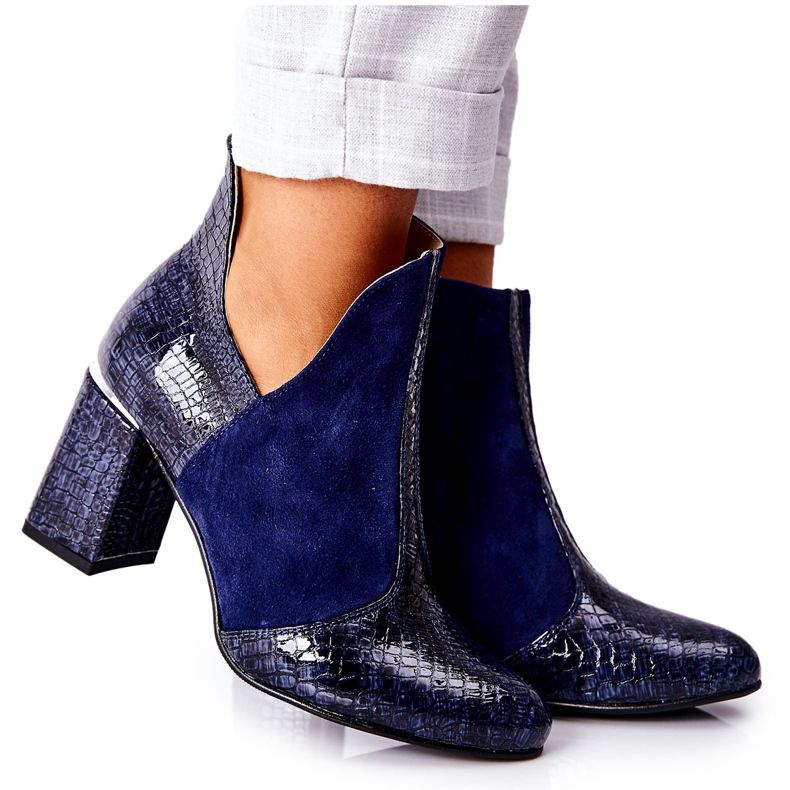 PA2 Lederstiefel für Damen mit Absatz Marineblau I Wish
