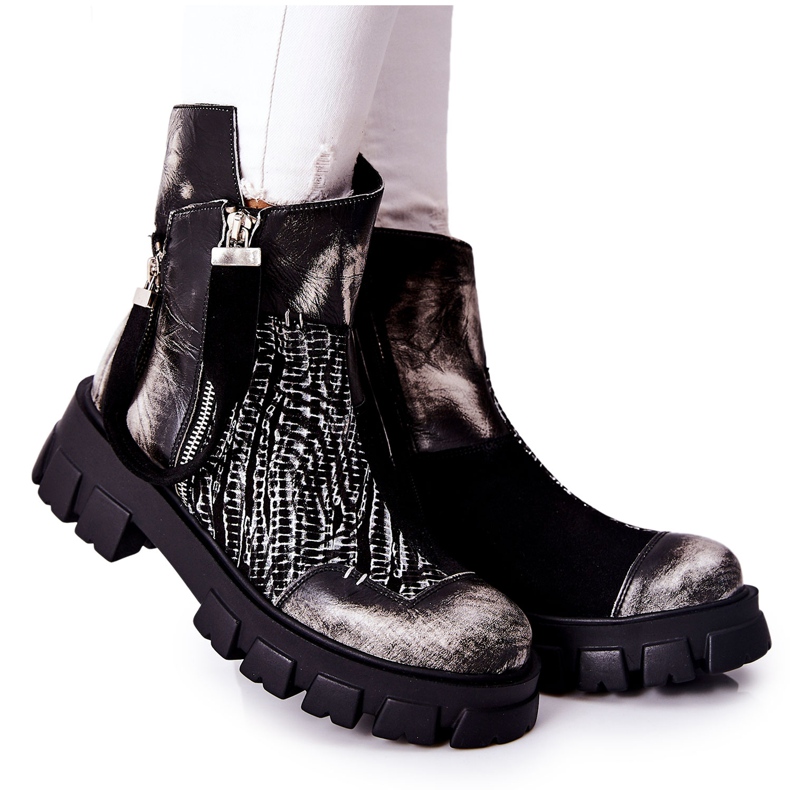 Leder Booties Jodhpurstiefel Maciejka Schwarz-Weiß 05137-21