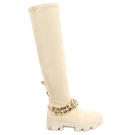 Overknee-Stiefel mit dicker Sohle ML174 Mikrofaser Beige