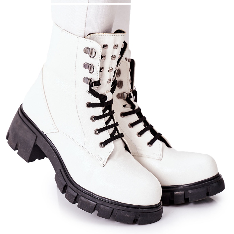 NAVY DOT Damen Stiefel Trapers Glany Weiß Clethra