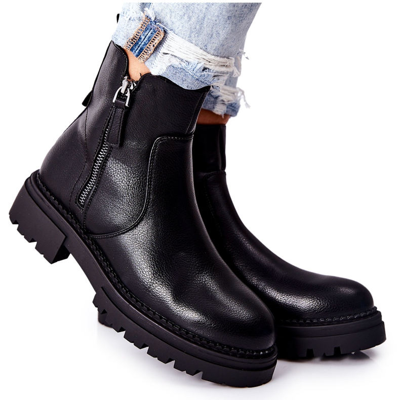 PE1 Schwarze Silvan Stiefel mit Reißverschlüssen