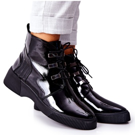 S.Barski Schwarze Vica Lackierte Arbeitsstiefel