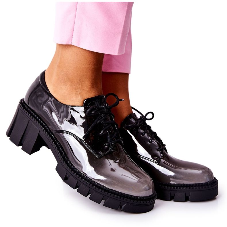 S.Barski Lackierte, gebundene schwarz-graue Mosa Schuhe