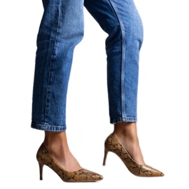 Camel Pumps im Schlangenhautmuster Nickle braun