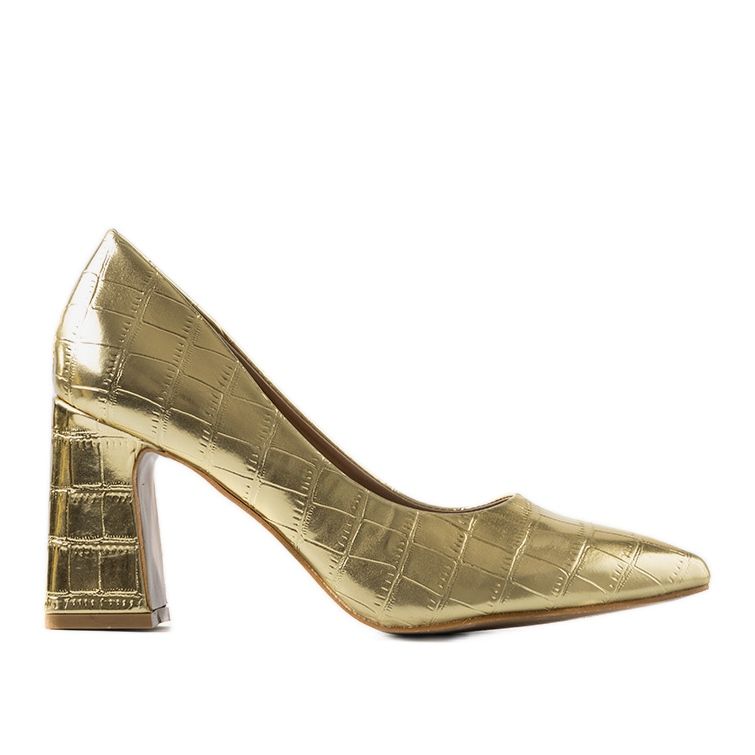 Goldene Pumps im Matilda Krokodilledermuster