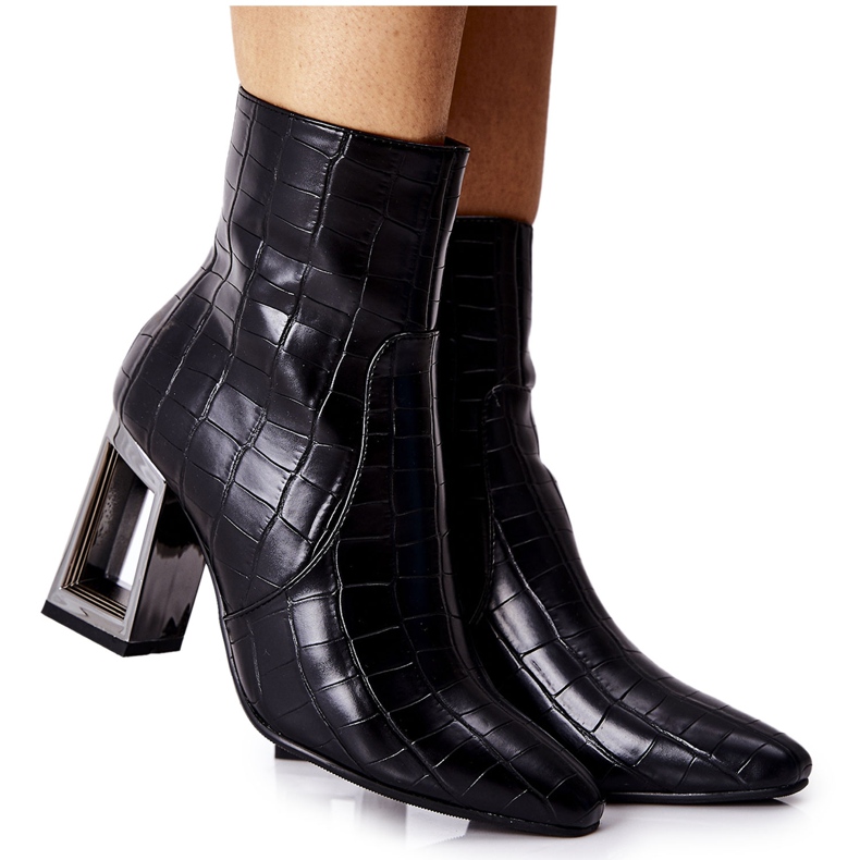 S.Barski Schwarze Stiefel aus Krokodilleder für Damen Milo