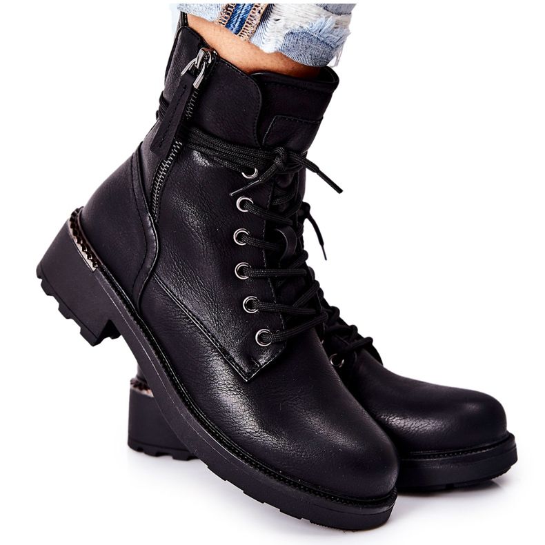 Schwarze Maisa High Worker Stiefel mit Reißverschlüssen