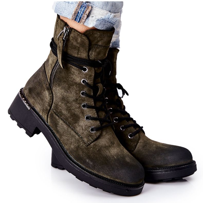 PE1 Hohe Arbeitsstiefel mit grünen Maisa-Reißverschlüssen