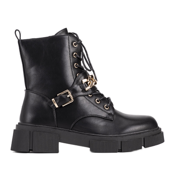 Schwarze Wanderschuhe mit goldener Laurette-Kette