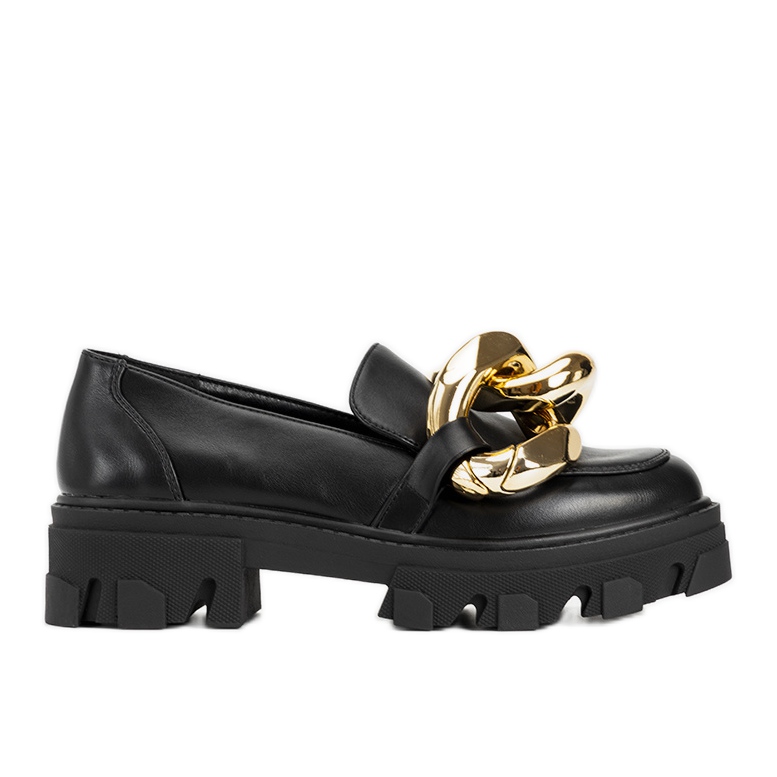 Schwarze Loafer mit dicker Larisa-Kette
