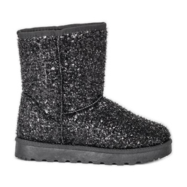 Schwarze glänzende Schneestiefel von Moon silber-