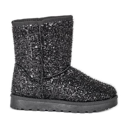Schwarze glänzende Schneestiefel von Moon silber-