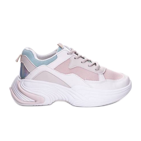Cremefarbene Yumiko Mesh-Sneakers weiß rosa