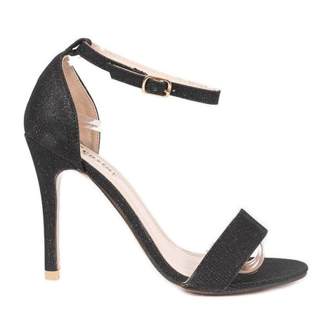 Schwarze Sandalen auf einem Silver Night-Absatz