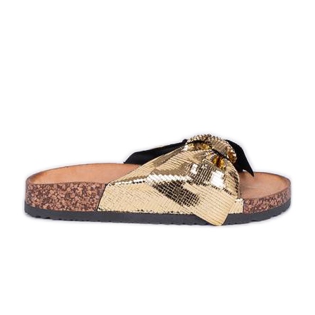 Glänzende goldene Cher Hausschuhe