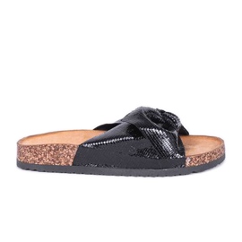 Glänzende schwarze Cher Hausschuhe