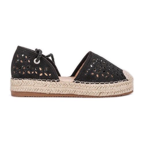 Schwarze Peekaboo durchbrochene Espadrilles