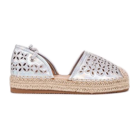 Peekaboo durchbrochene silberne Espadrilles silber- grau
