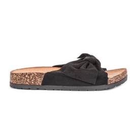 Schwarze Hausschuhe mit Sonnenschleife