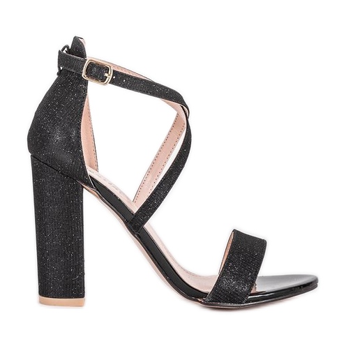 Schwarze Sandalen auf einem Silver Dust-Pfosten