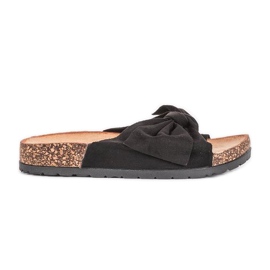 Schwarze Hausschuhe mit Sonnenschleife