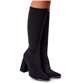 Stiefel auf einem Absatz aus elastischem Stoff Schwarzer Effekt Wow