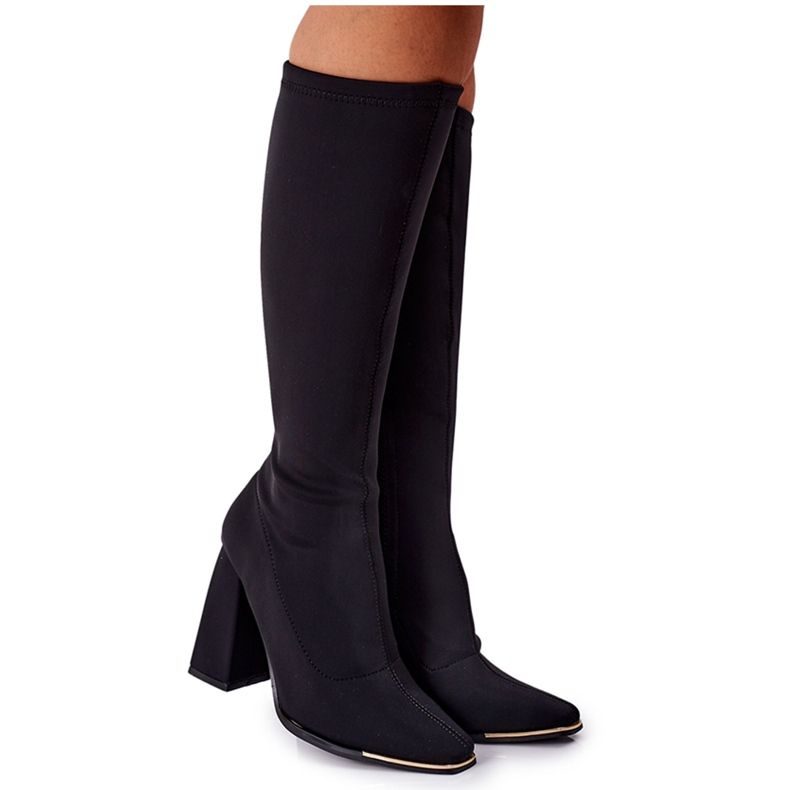 Stiefel auf einem Absatz aus elastischem Stoff Schwarzer Effekt Wow