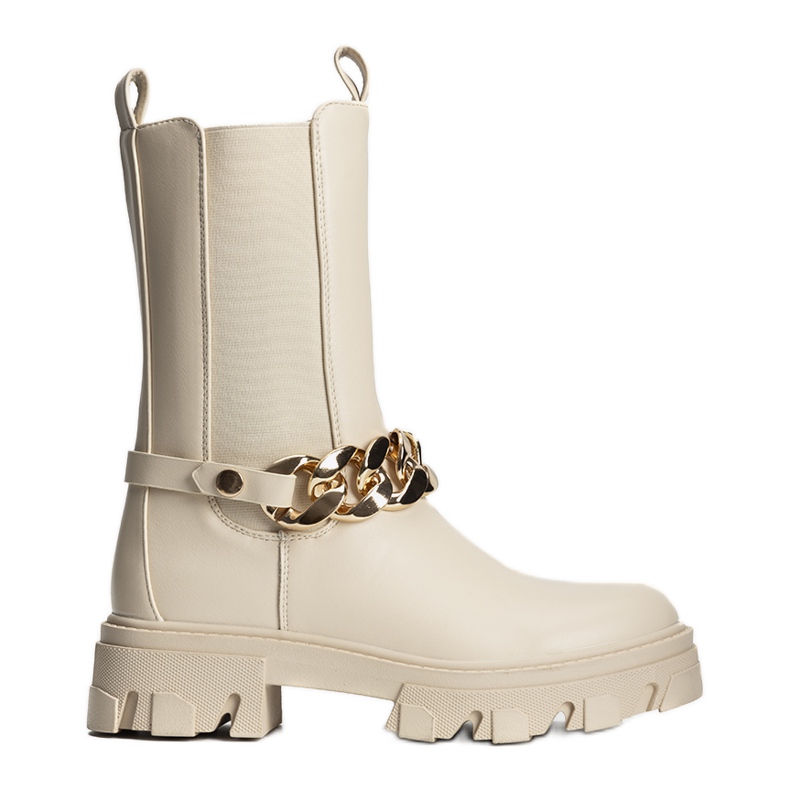 Beige Stiefel mit goldener Luce-Kette
