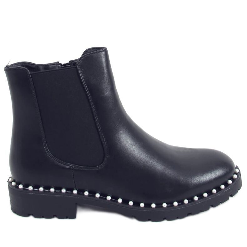 Schwarze Chelsea Boots mit Perlen HQ247 Black