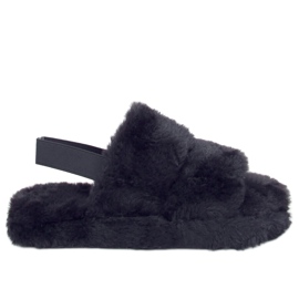 Schwarze Damen-Pelz-Hausschuhe N-92 Schwarz