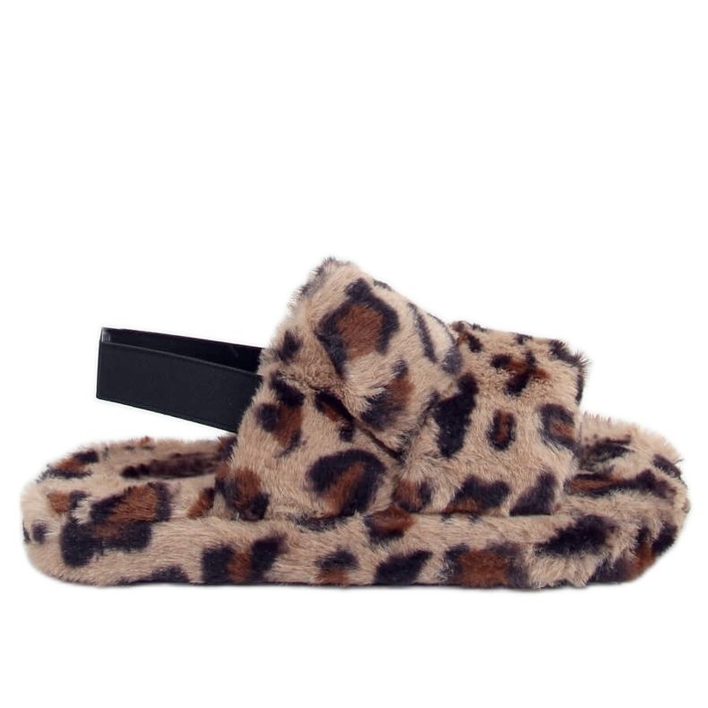 Damen Pelzpantoffeln mit Flecken N-92 Leopard beige braun