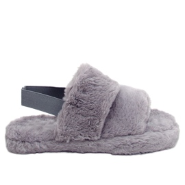Graue Damen Hausschuhe aus Fell N-92 Grau